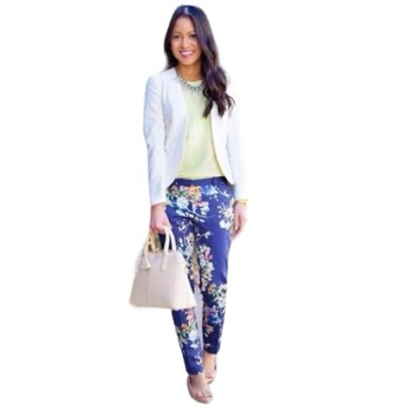 Zara Silky Harness The Power Of Flowers Straight Leg Crop Pants Pull On Blue M - Picture 14 of 14